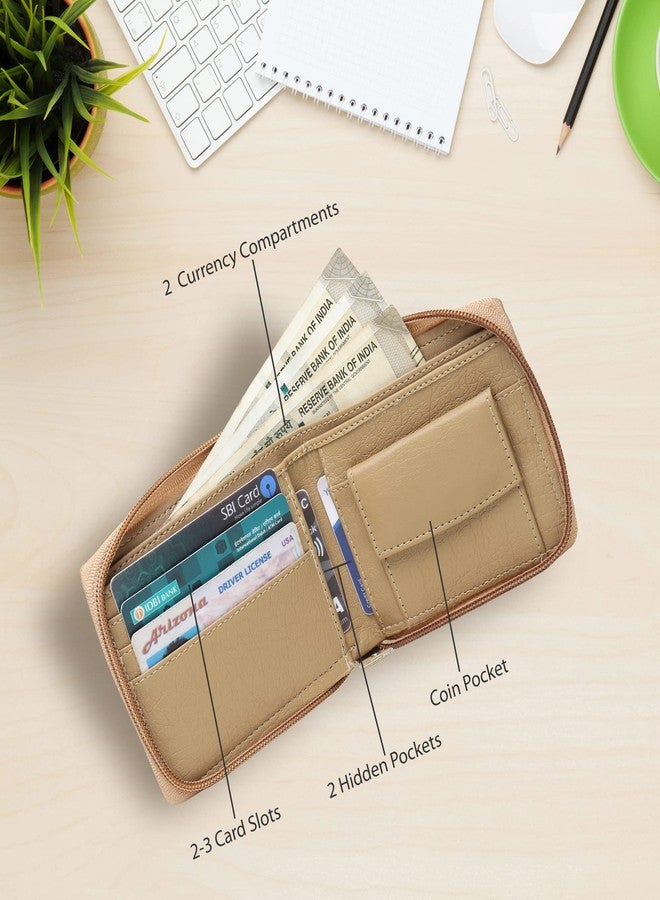 TnW Womens Girls PU Leather Multipurpose Zip Wallet Card Holder Purse Clutch (Beige) - Image 2